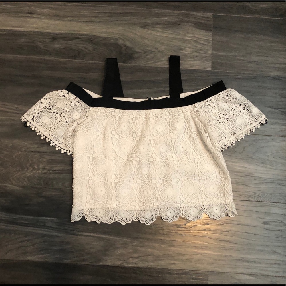 Off-the-shoulder white lace top